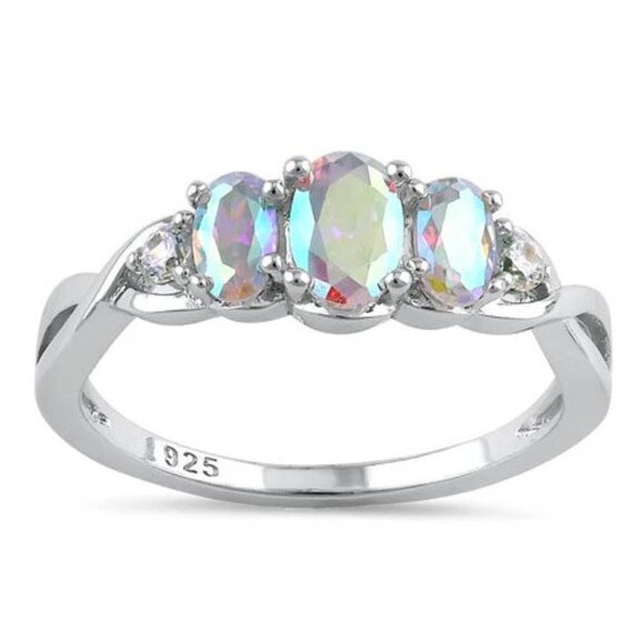 925 STERLING SILVER Simulated Triple Mercury Mystic CZ Ring - Picture 14 of 16